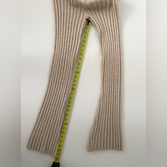 Anine Bing Val Ribbed Knit Pull in wool pants oat brown beige medium soft flare - Picture 4 of 8